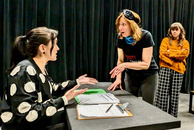 Photo: Two women having a heated conversation in a play during the 2024 Boston Theatre Marathon