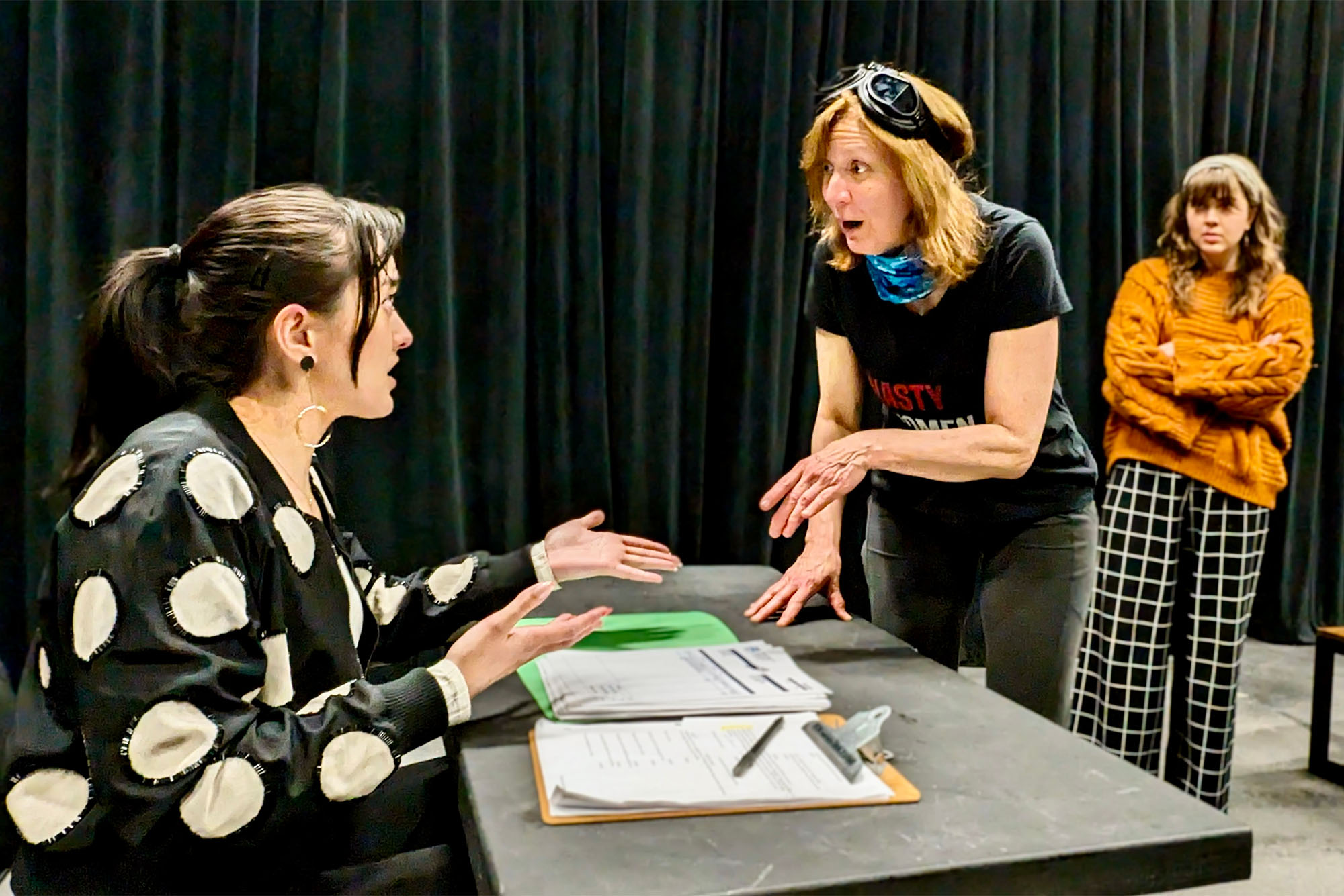 Photo: Two women having a heated conversation in a play during the 2024 Boston Theatre Marathon