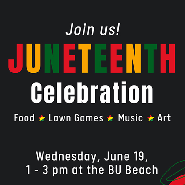 Photo: A picture of a flyer for a Juneteenth Celebration, featuring green, yellow, and red accents throughout