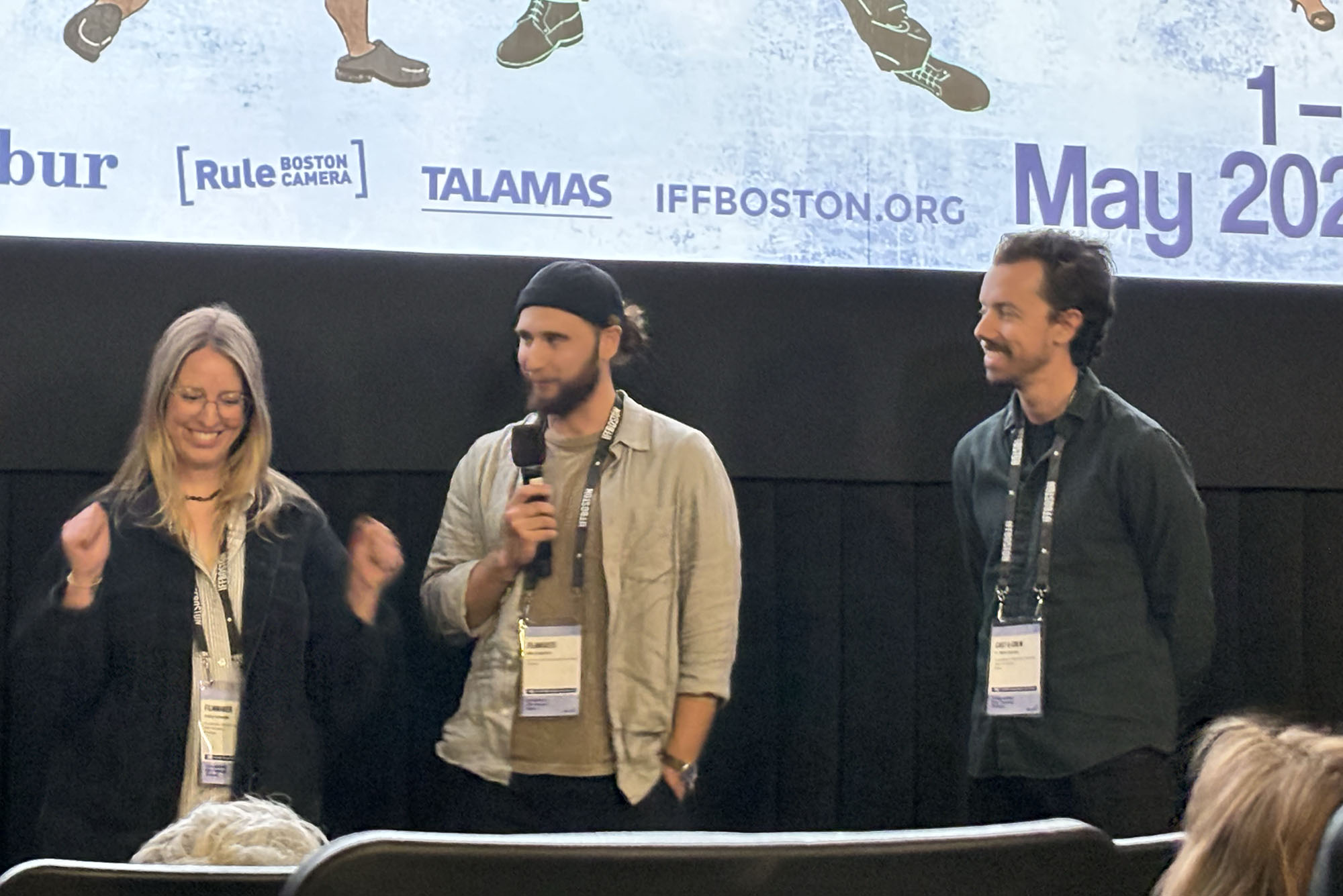 Photo:  Producer Daisy Schmitt (from left), director Nick Esposito (COM’10), editor Nick Curran (COM’08) after Flashpoint premiered at the Independent Film Festival Boston in May.