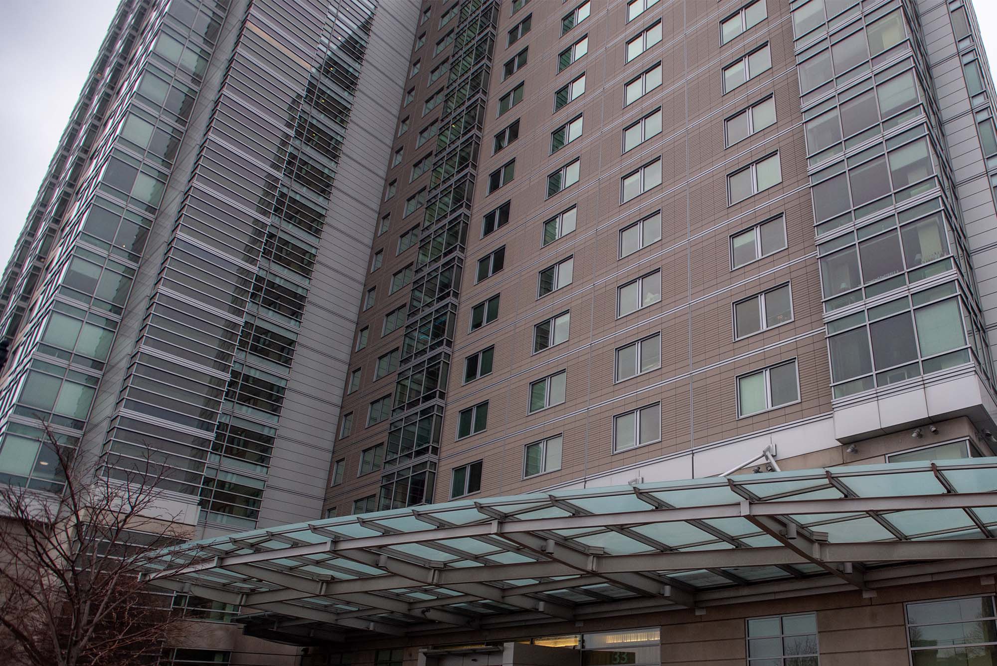 Photo: Exterior of a modern dorm building on Boston University's campus
