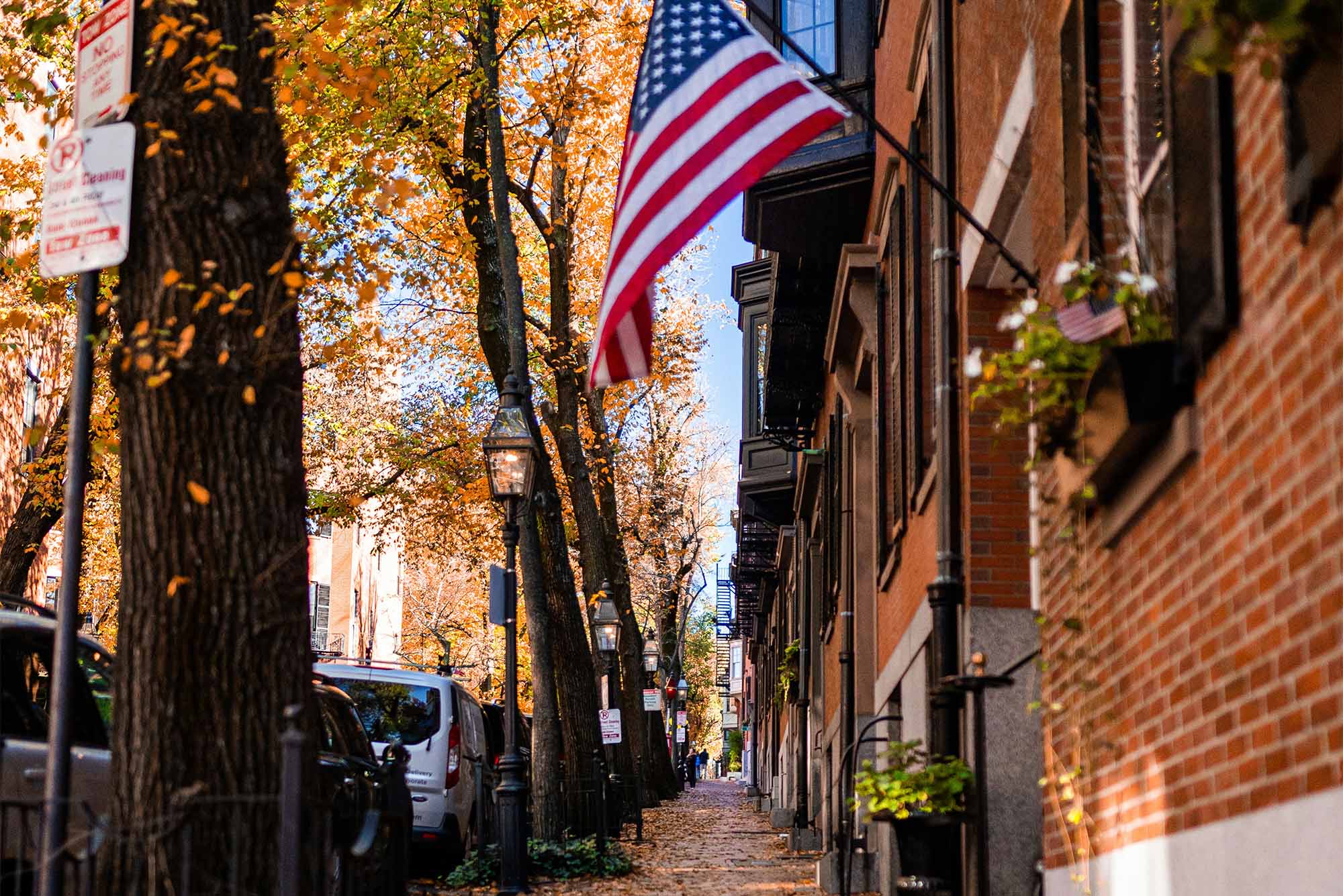 Photo: A brick sidewalk in Boston on a sunny fall day