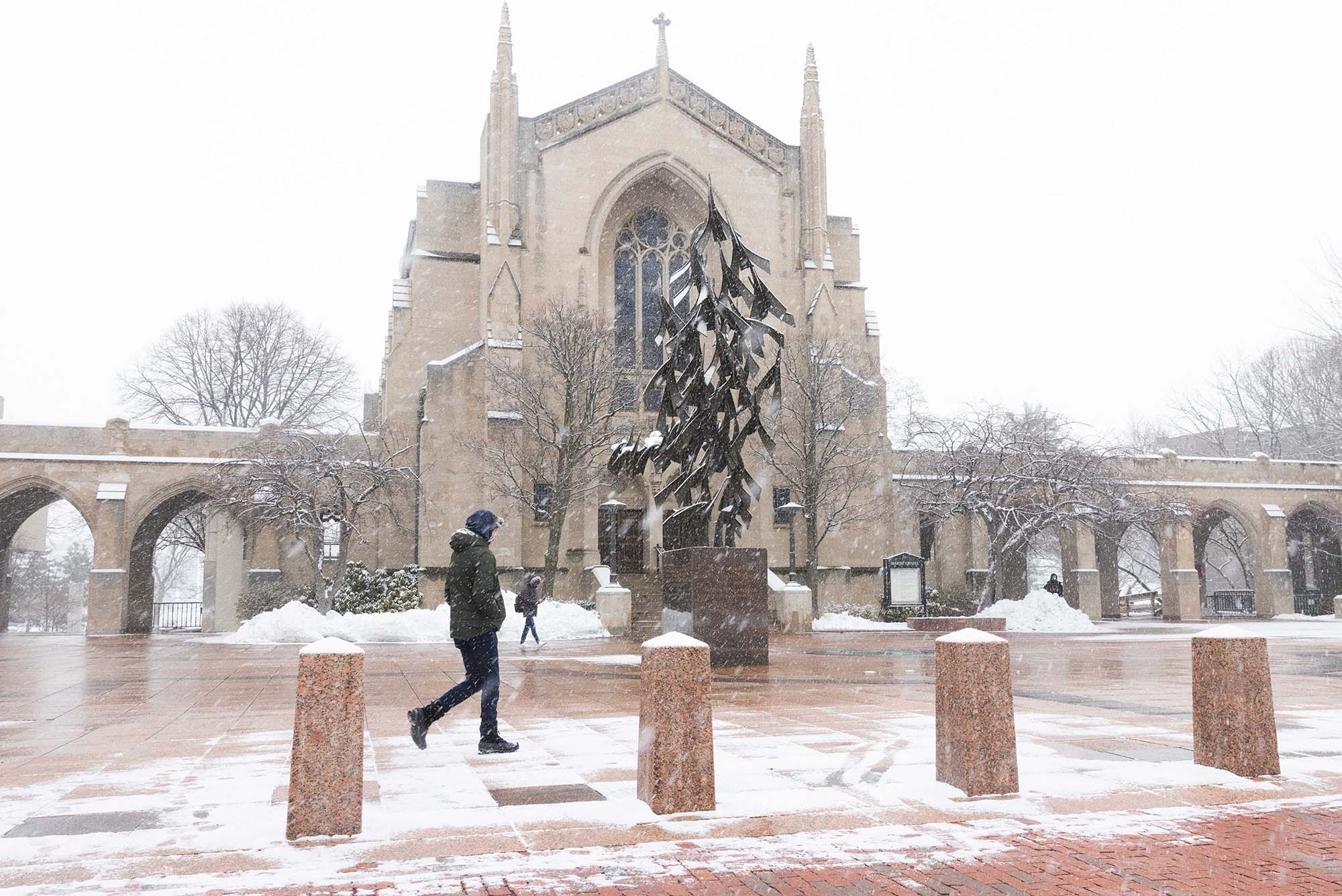 Photo: A snowy day in front of Marsh Plaza