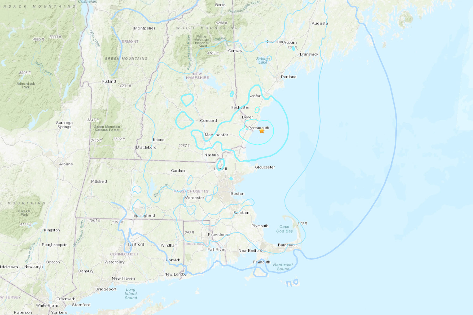 Seismic activity map. A 3.8 magnitude earthquake in Maine was felt throughout much of coastal New England—including at Boston University.