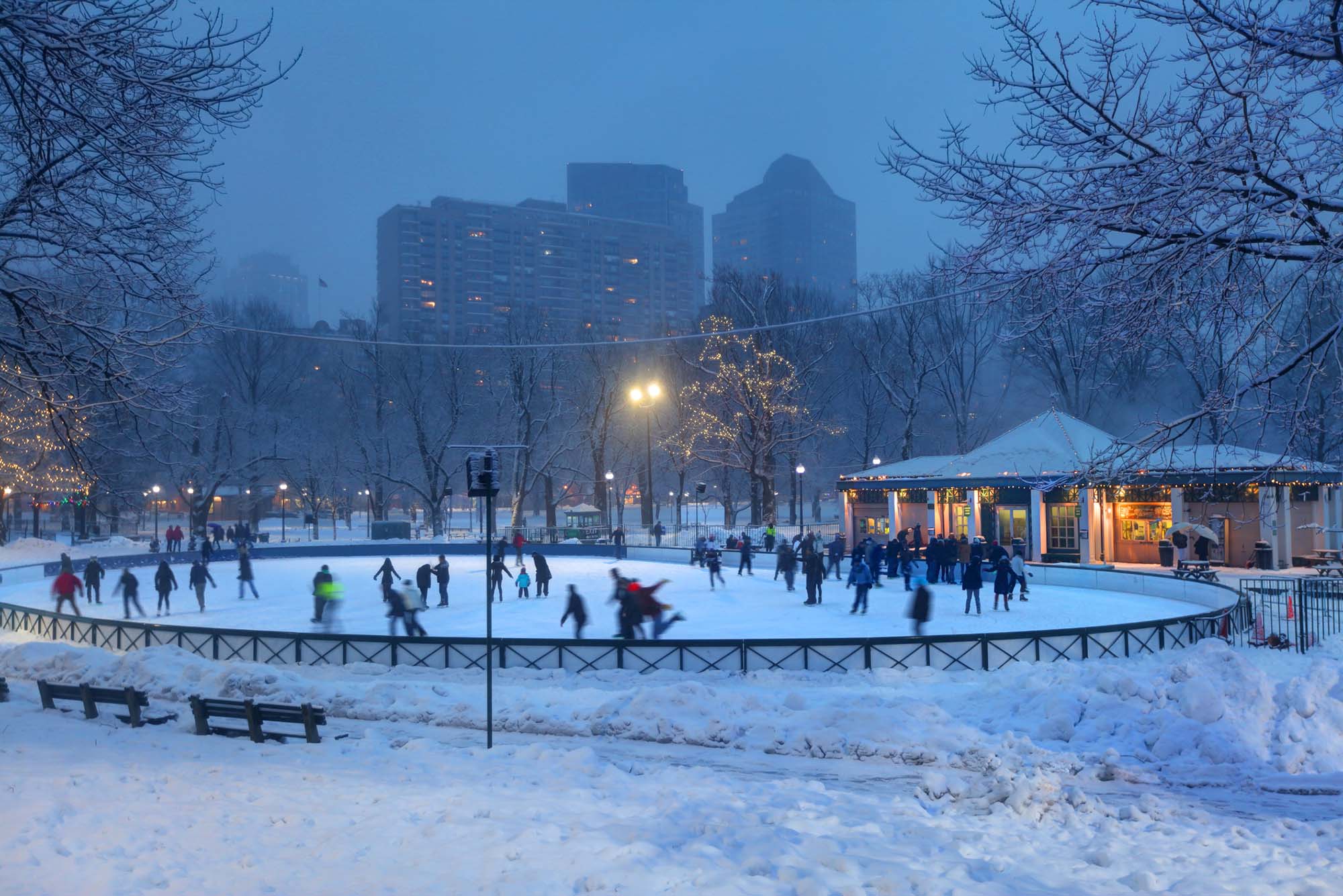 Photo: People ice-skating on the Frog Pond in the Boston Common