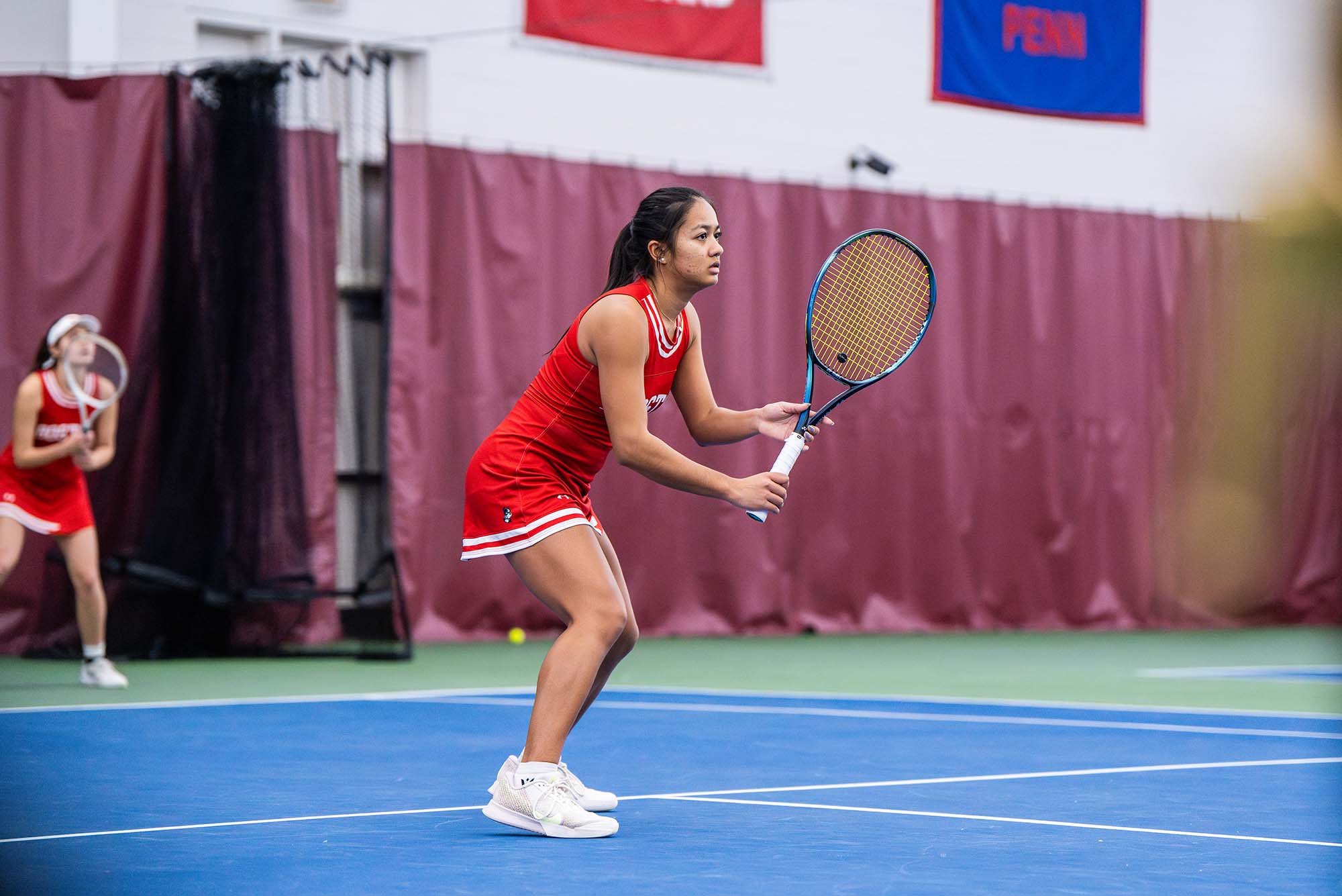 Photo: A BU women's tennis player during a recent match
