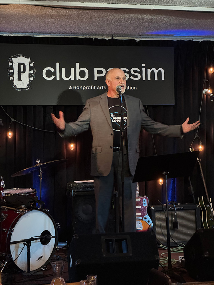 Bruce Schulman, BU’s William E. Huntington Professor of History, who teaches History of Boston, introduced his students at Club Passim, which he rented for their final presentations of the semester.